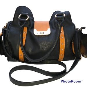 Big Buddha Black Brown Leather Studded EXTRA LARGE Boho Purse Crossbody CUTE